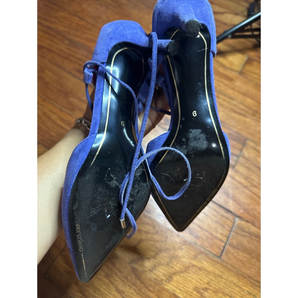 Charles‎ Jourdan Paris Blue Suede Pointed Toe Lace Up Ankle Tie Heels Size 6 - Picture 5 of 8